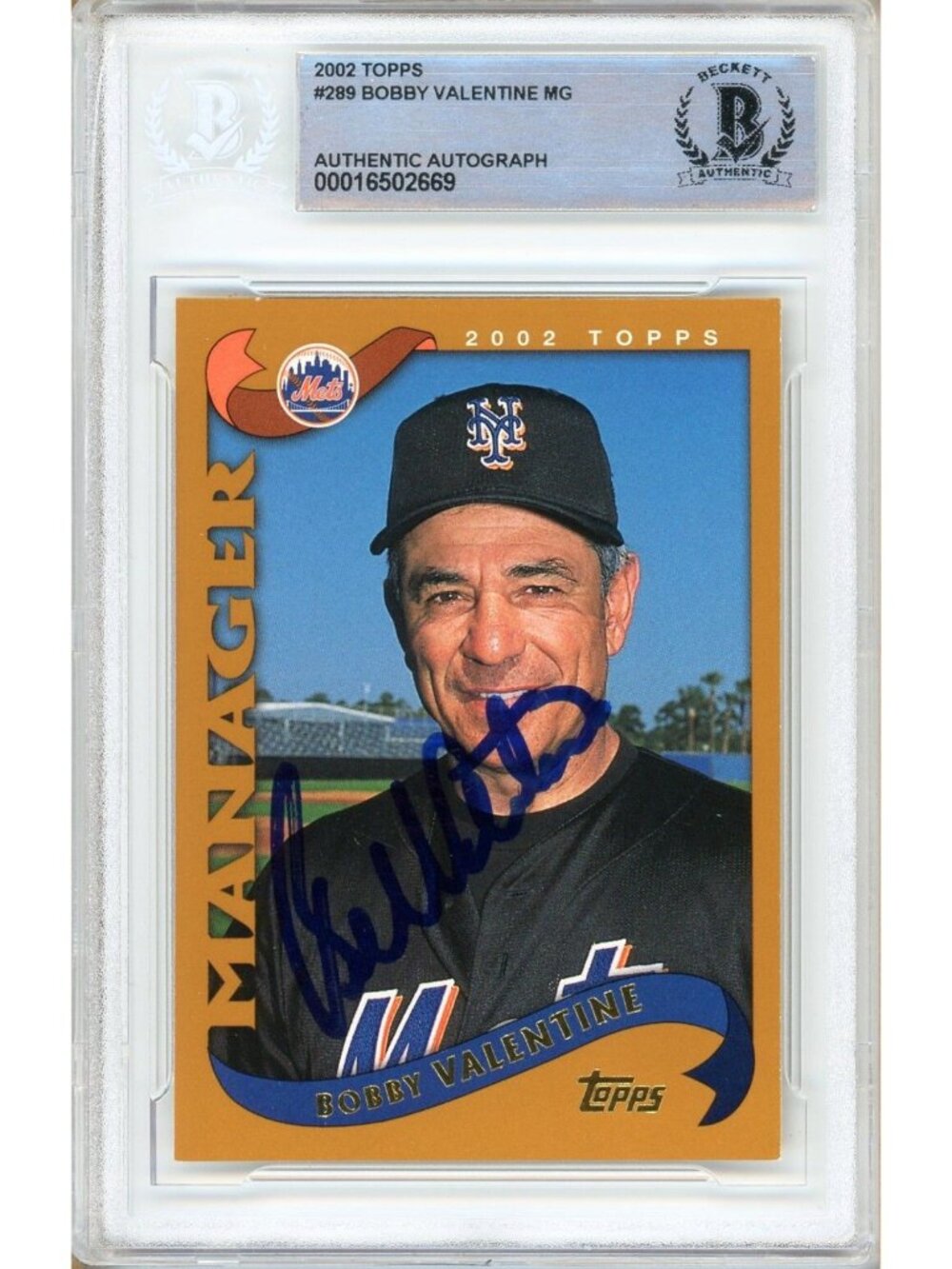 Bobby Valentine Signed 2002 Topps #289 New York Mets Beckett BAS Slabbed Auto